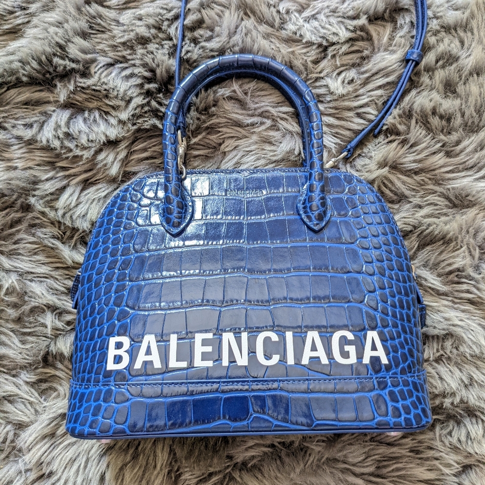 🛍️SOLD🛍️ Balenciaga Small Ville in Blue Croc embossed. - Picture 1 of 14